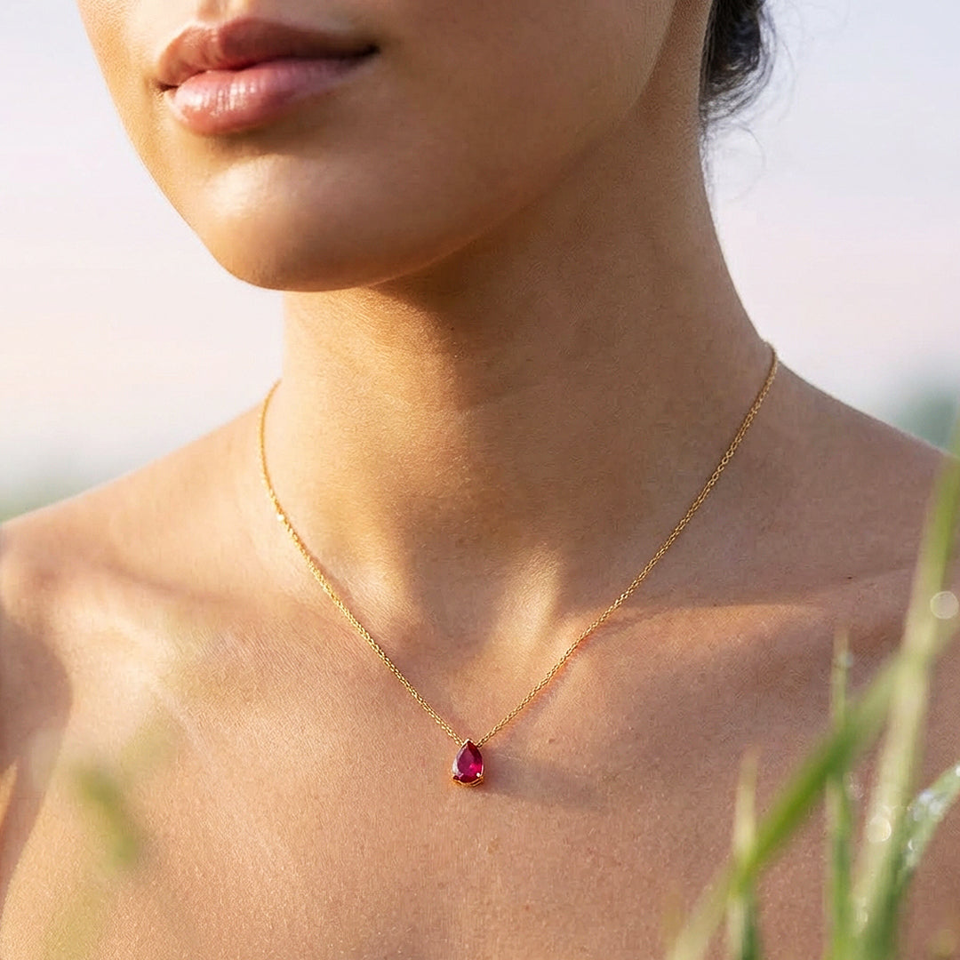 Pear-Cut Birthstone Pendant Necklace | Gold | Luxe4473 - Luxe Necklace | Singapore Jewellery, Wedding Rings &amp; Gifts | Same Day Delivery | Tiara.com.sg