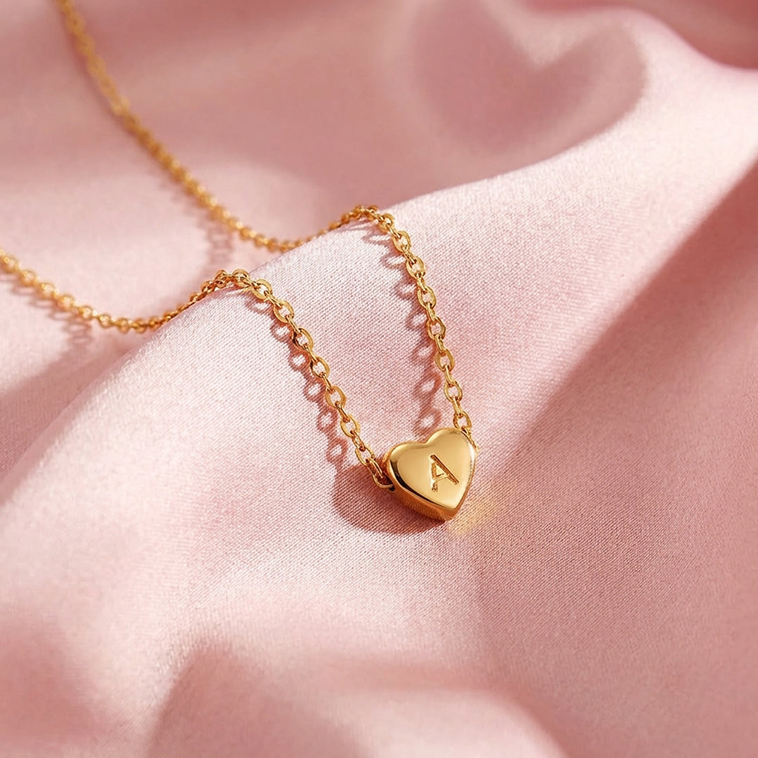 Initial Heart Charm Pendant Necklace | Gold | Luxe4474 - Luxe Necklace | Singapore Jewellery, Wedding Rings &amp; Gifts | Same Day Delivery | Tiara.com.sg
