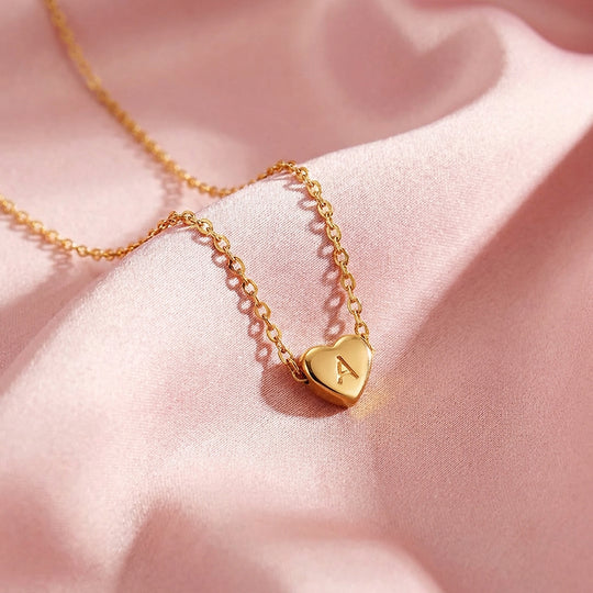 Initial Heart Charm Pendant Necklace | Gold | Luxe4474 - Luxe Necklace | Singapore Jewellery, Wedding Rings &amp; Gifts | Same Day Delivery | Tiara.com.sg