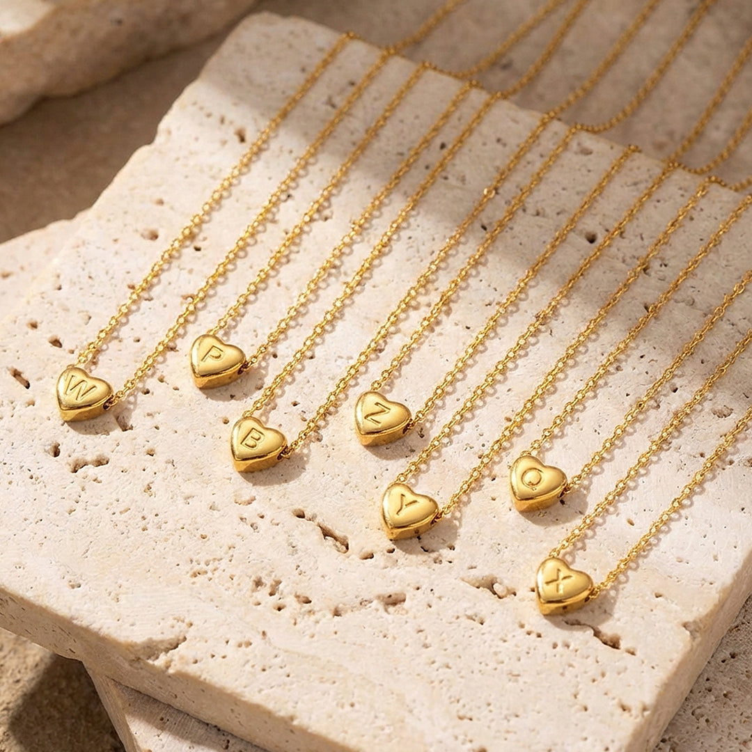 Initial Heart Charm Pendant Necklace | Gold | Luxe4474 - Luxe Necklace | Singapore Jewellery, Wedding Rings &amp; Gifts | Same Day Delivery | Tiara.com.sg