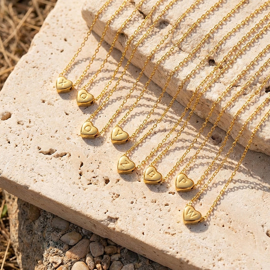 Initial Heart Charm Pendant Necklace | Gold | Luxe4474 - Luxe Necklace | Singapore Jewellery, Wedding Rings &amp; Gifts | Same Day Delivery | Tiara.com.sg