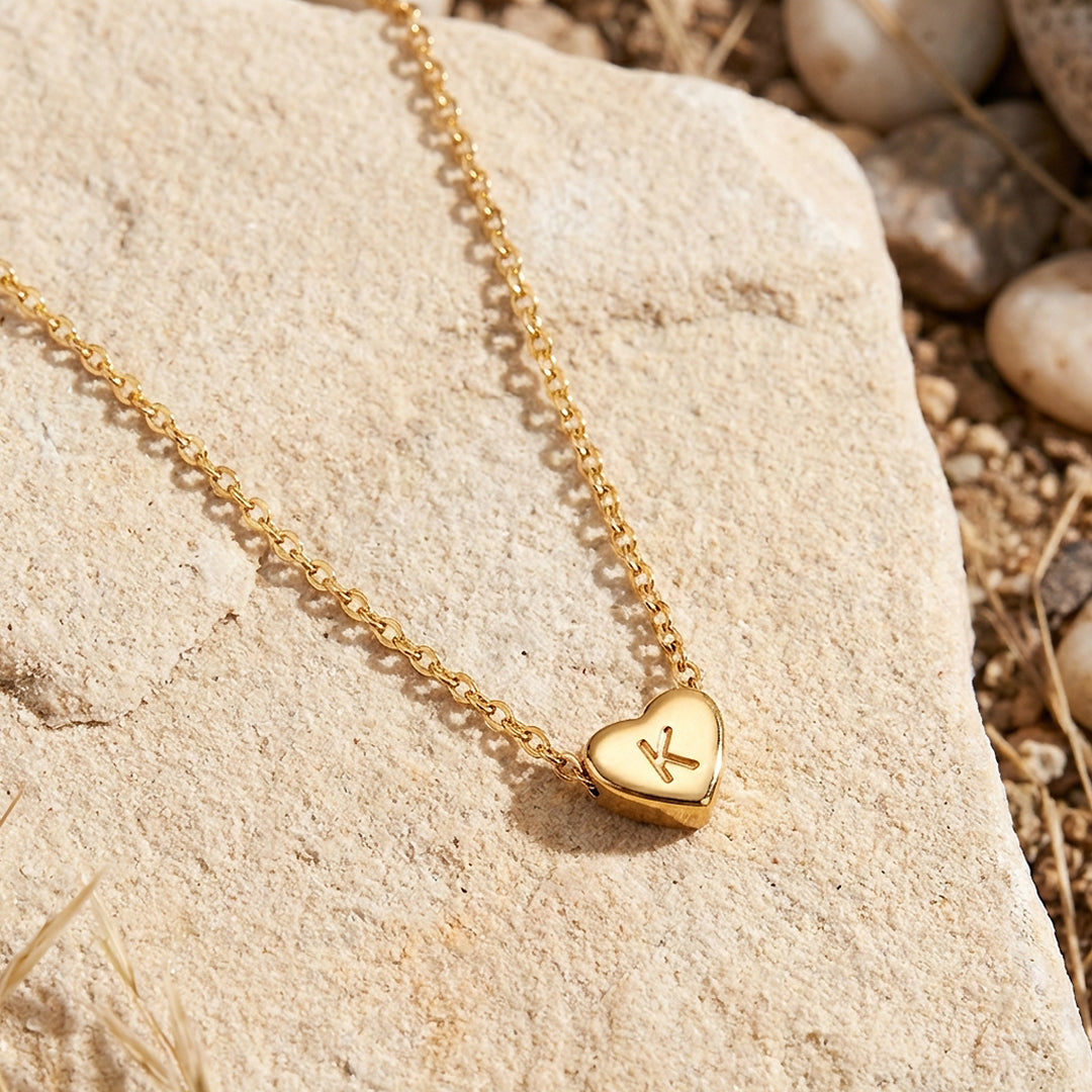 Initial Heart Charm Pendant Necklace | Gold | Luxe4474 - Luxe Necklace | Singapore Jewellery, Wedding Rings &amp; Gifts | Same Day Delivery | Tiara.com.sg