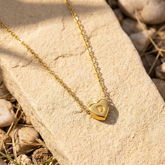 Initial Heart Charm Pendant Necklace | Gold | Luxe4474 - Luxe Necklace | Singapore Jewellery, Wedding Rings &amp; Gifts | Same Day Delivery | Tiara.com.sg