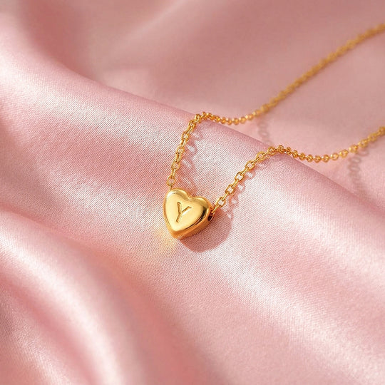 Initial Heart Charm Pendant Necklace | Gold | Luxe4474 - Luxe Necklace | Singapore Jewellery, Wedding Rings &amp; Gifts | Same Day Delivery | Tiara.com.sg