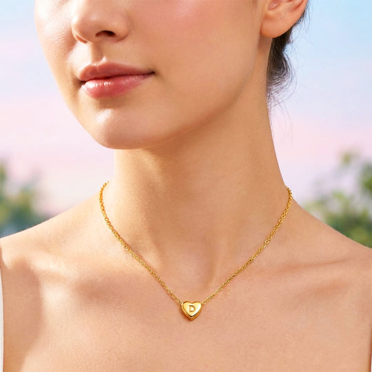 Initial Heart Charm Pendant Necklace | Gold | Luxe4474 - Luxe Necklace | Singapore Jewellery, Wedding Rings &amp; Gifts | Same Day Delivery | Tiara.com.sg