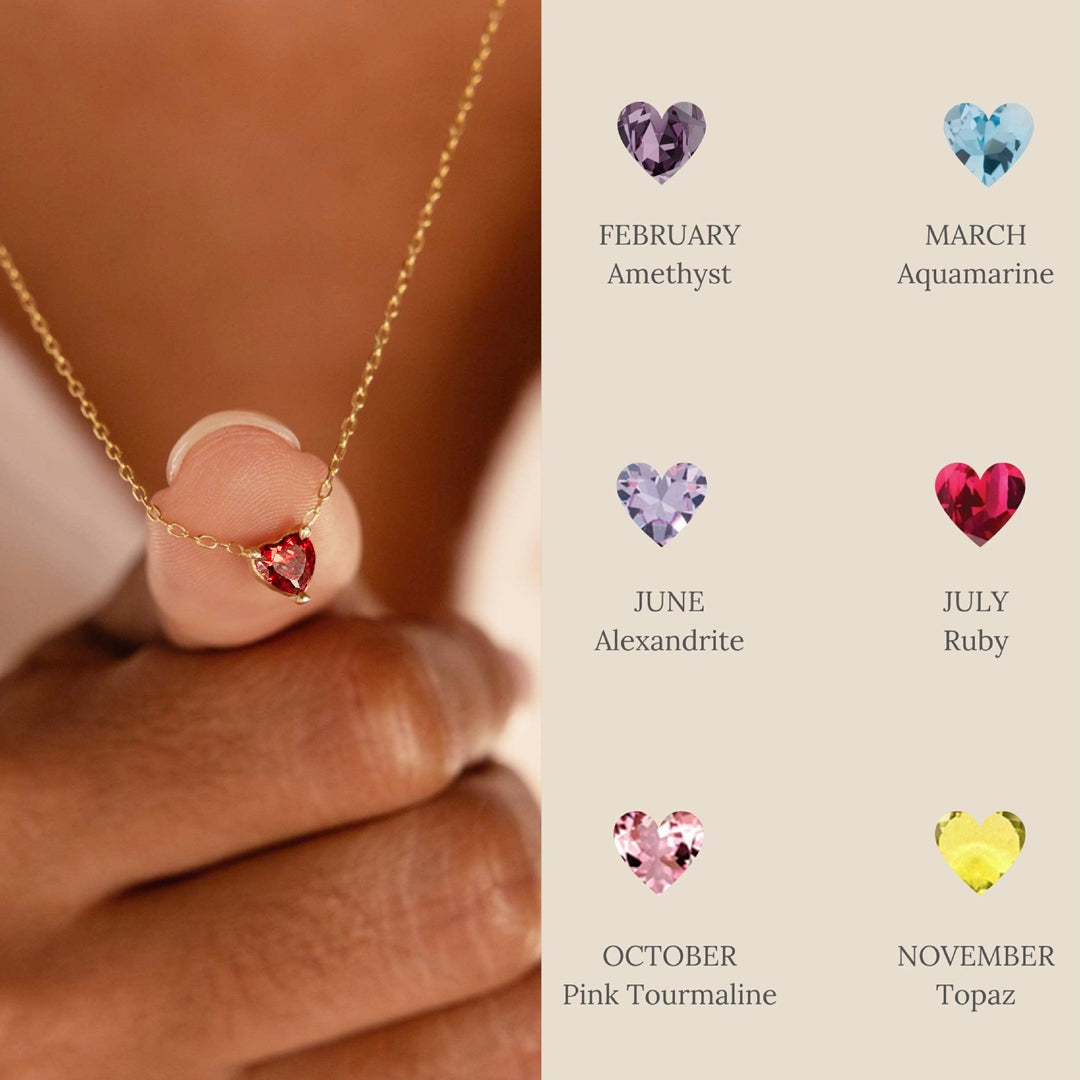Heart-Cut Birthstone Pendant Necklace | Gold | Luxe4475 - Luxe Necklace | Singapore Jewellery, Wedding Rings &amp; Gifts | Same Day Delivery | Tiara.com.sg