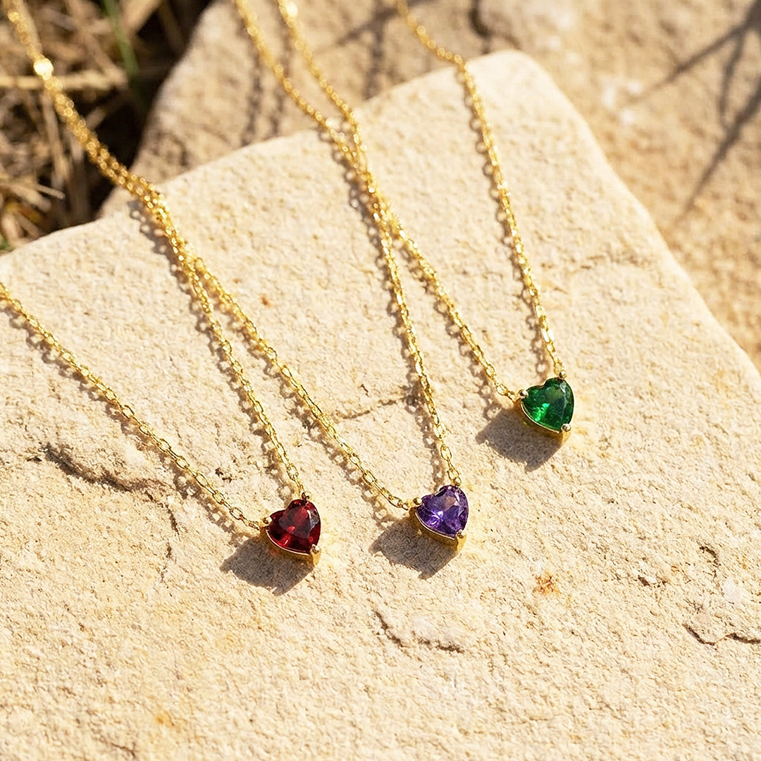 Heart-Cut Birthstone Pendant Necklace | Gold | Luxe4475 - Luxe Necklace | Singapore Jewellery, Wedding Rings &amp; Gifts | Same Day Delivery | Tiara.com.sg