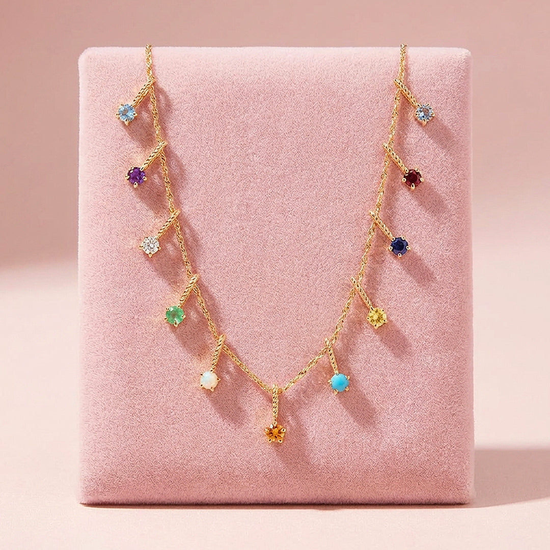 Birthstone Charm Drop Necklace | Gold | Luxe4344 - Luxe Necklace | Singapore Jewellery, Wedding Rings &amp; Gifts | Same Day Delivery | Tiara.com.sg