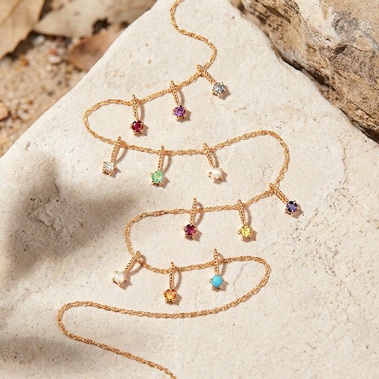 Birthstone Charm Drop Necklace | Gold | Luxe4344 - Luxe Necklace | Singapore Jewellery, Wedding Rings &amp; Gifts | Same Day Delivery | Tiara.com.sg