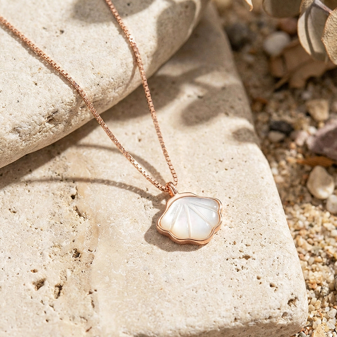 Mother-of-Pearl Shell Pendant Necklace | Rose Gold | Luxe4480 - Luxe Necklace | Singapore Jewellery, Wedding Rings &amp; Gifts | Same Day Delivery | Tiara.com.sg