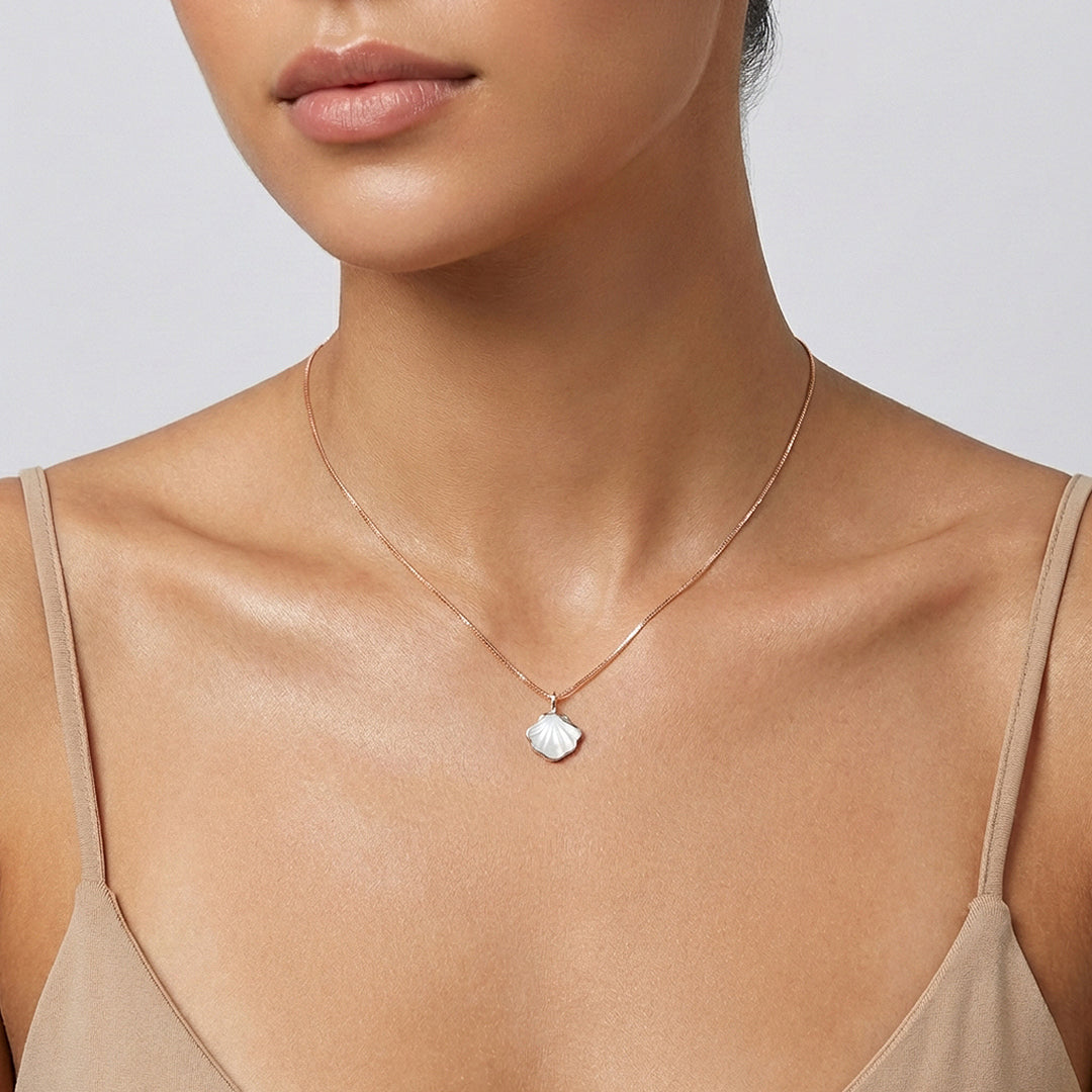 Mother-of-Pearl Shell Pendant Necklace | Rose Gold | Luxe4480 - Luxe Necklace | Singapore Jewellery, Wedding Rings &amp; Gifts | Same Day Delivery | Tiara.com.sg