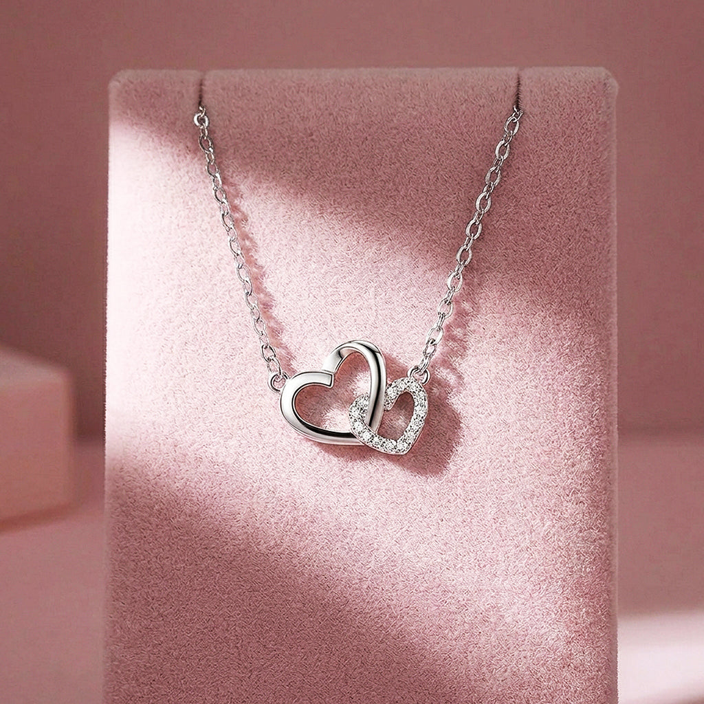 Interlocking Double Heart Pendant Necklace | Silver | Luxe4482