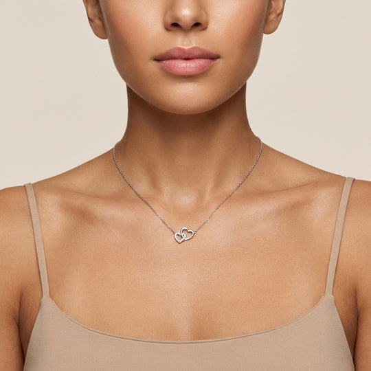Interlocking Double Heart Pendant Necklace | Silver | Luxe4482 - Luxe Necklace | Singapore Jewellery, Wedding Rings &amp; Gifts | Same Day Delivery | Tiara.com.sg