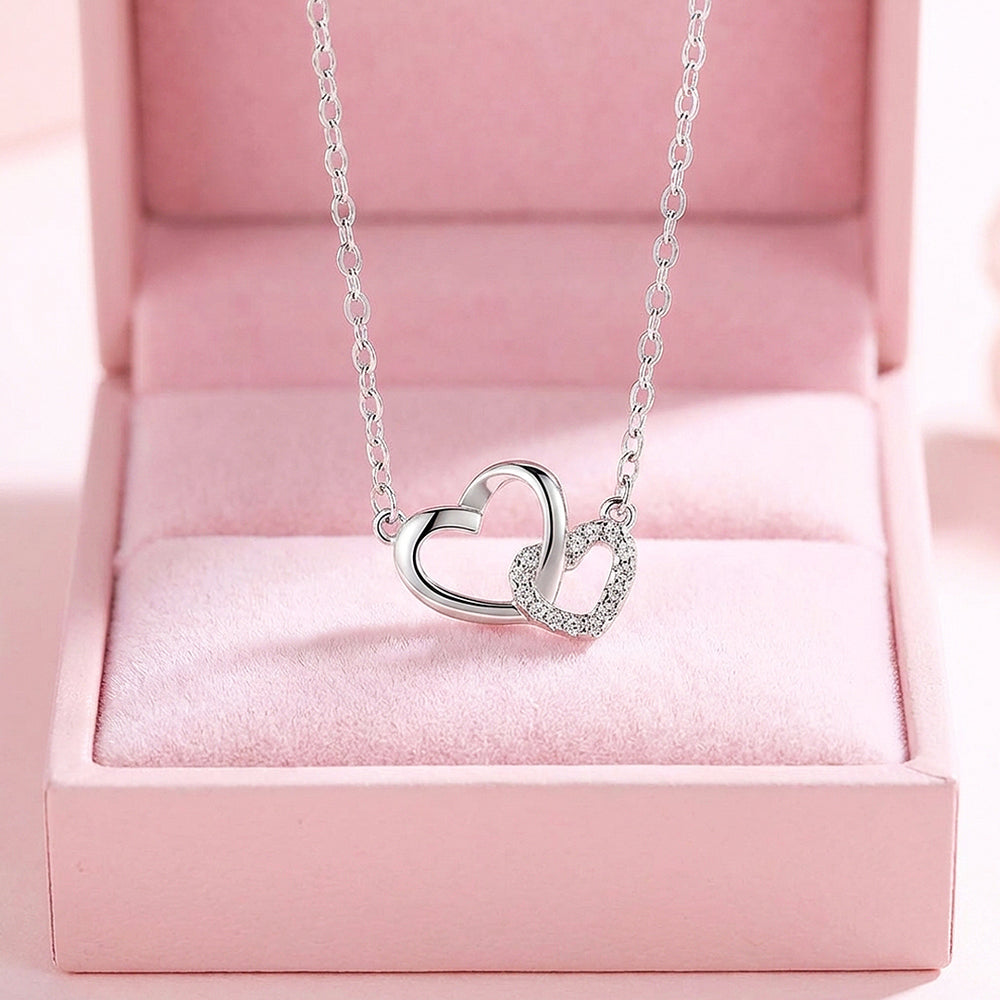 Interlocking Double Heart Pendant Necklace | Silver | Luxe4482 - Luxe Necklace | Singapore Jewellery, Wedding Rings & Gifts | Same Day Delivery | Tiara.com.sg