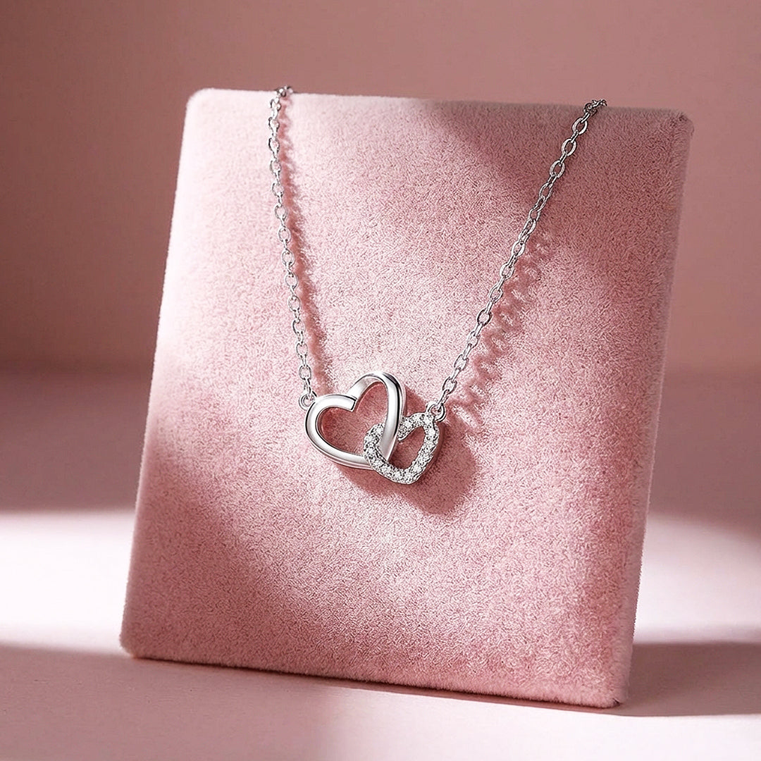 Interlocking Double Heart Pendant Necklace | Silver | Luxe4482 - Luxe Necklace | Singapore Jewellery, Wedding Rings &amp; Gifts | Same Day Delivery | Tiara.com.sg