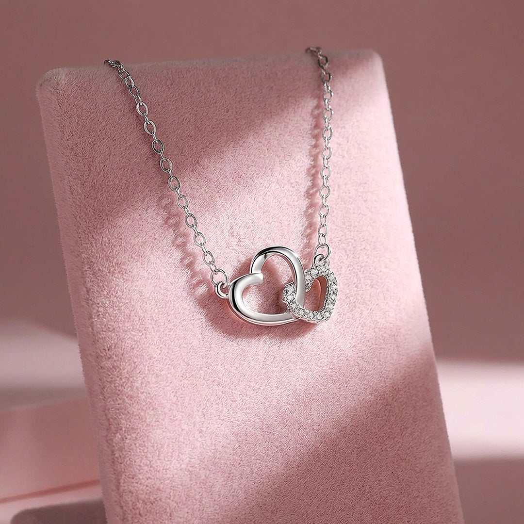 Interlocking Double Heart Pendant Necklace | Silver | Luxe4482 - Luxe Necklace | Singapore Jewellery, Wedding Rings &amp; Gifts | Same Day Delivery | Tiara.com.sg