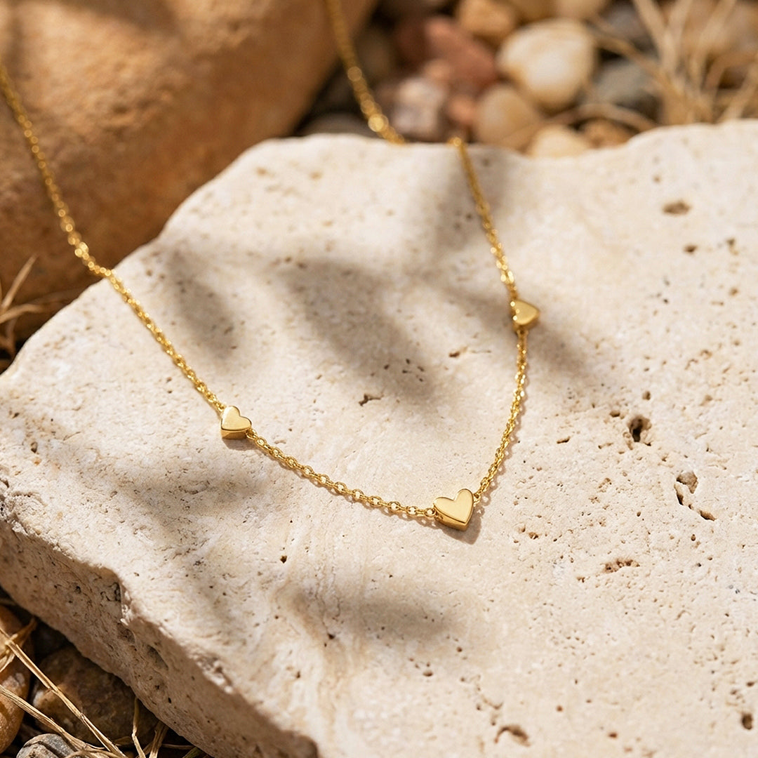 Triple Heart Station Pendant Necklace | Gold | Luxe4483 - Luxe Necklace | Singapore Jewellery, Wedding Rings &amp; Gifts | Same Day Delivery | Tiara.com.sg