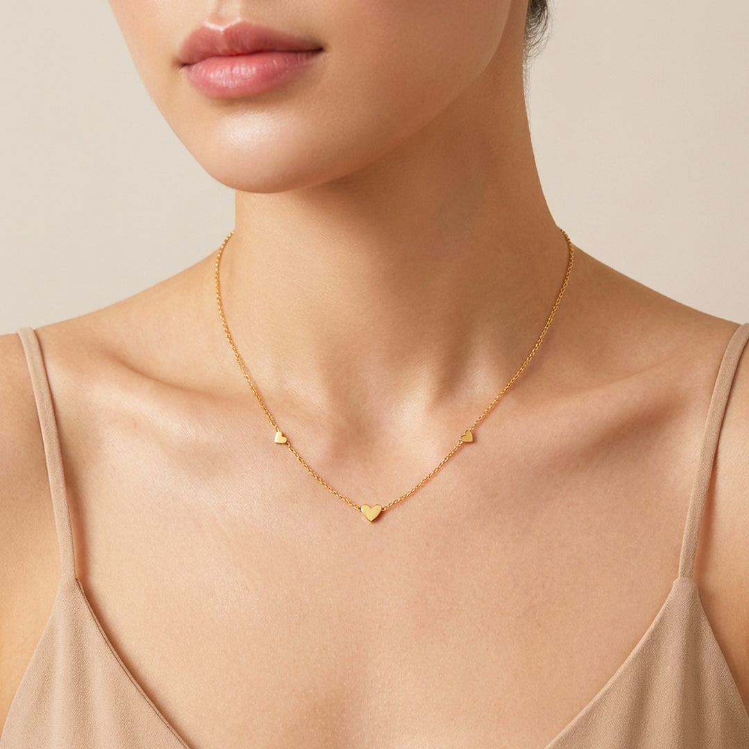 Triple Heart Station Pendant Necklace | Gold | Luxe4483 - Luxe Necklace | Singapore Jewellery, Wedding Rings &amp; Gifts | Same Day Delivery | Tiara.com.sg