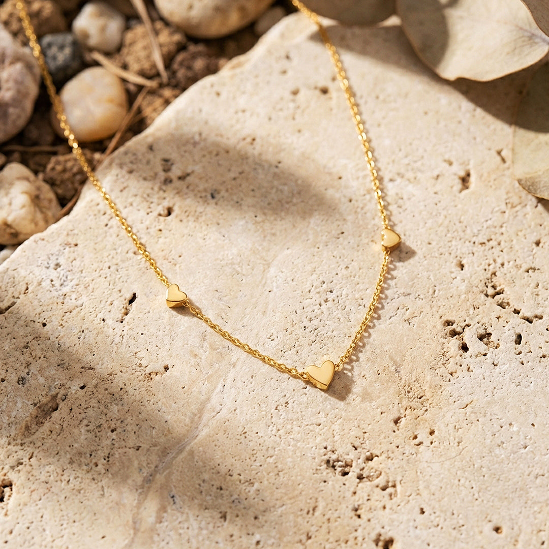 Triple Heart Station Pendant Necklace | Gold | Luxe4483 - Luxe Necklace | Singapore Jewellery, Wedding Rings &amp; Gifts | Same Day Delivery | Tiara.com.sg