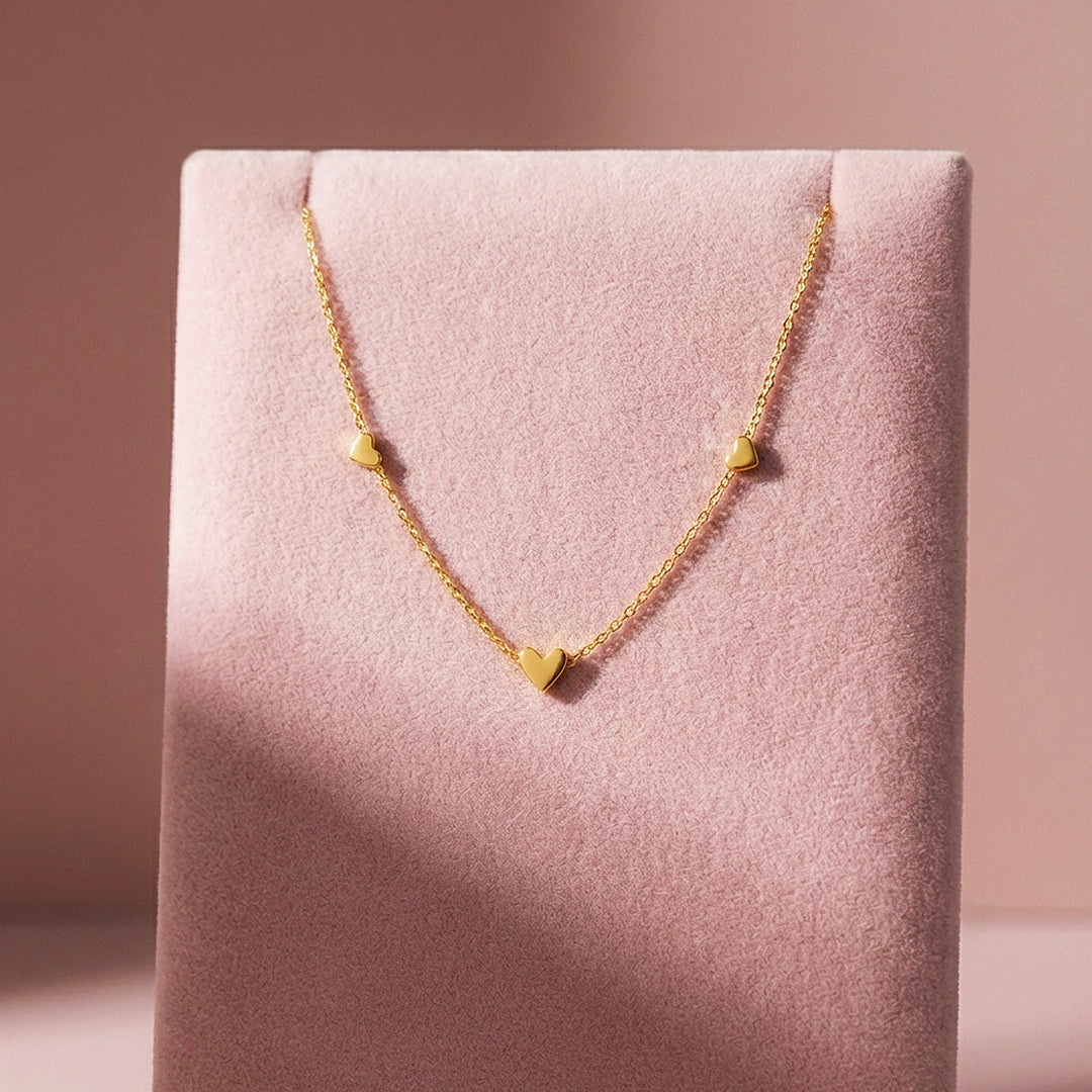 Triple Heart Station Pendant Necklace | Gold | Luxe4483 - Luxe Necklace | Singapore Jewellery, Wedding Rings &amp; Gifts | Same Day Delivery | Tiara.com.sg