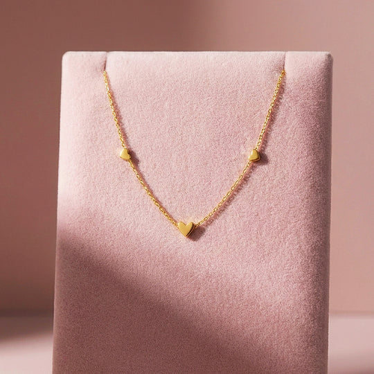 Triple Heart Station Pendant Necklace | Gold | Luxe4483 - Luxe Necklace | Singapore Jewellery, Wedding Rings &amp; Gifts | Same Day Delivery | Tiara.com.sg