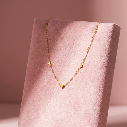 Triple Heart Station Pendant Necklace | Gold | Luxe4483 - Luxe Necklace | Singapore Jewellery, Wedding Rings &amp; Gifts | Same Day Delivery | Tiara.com.sg