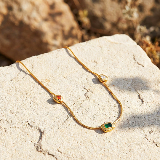 Triple Mixed-Cut Station Necklace | Gold | Luxe4485 - Luxe Necklace | Singapore Jewellery, Wedding Rings &amp; Gifts | Same Day Delivery | Tiara.com.sg