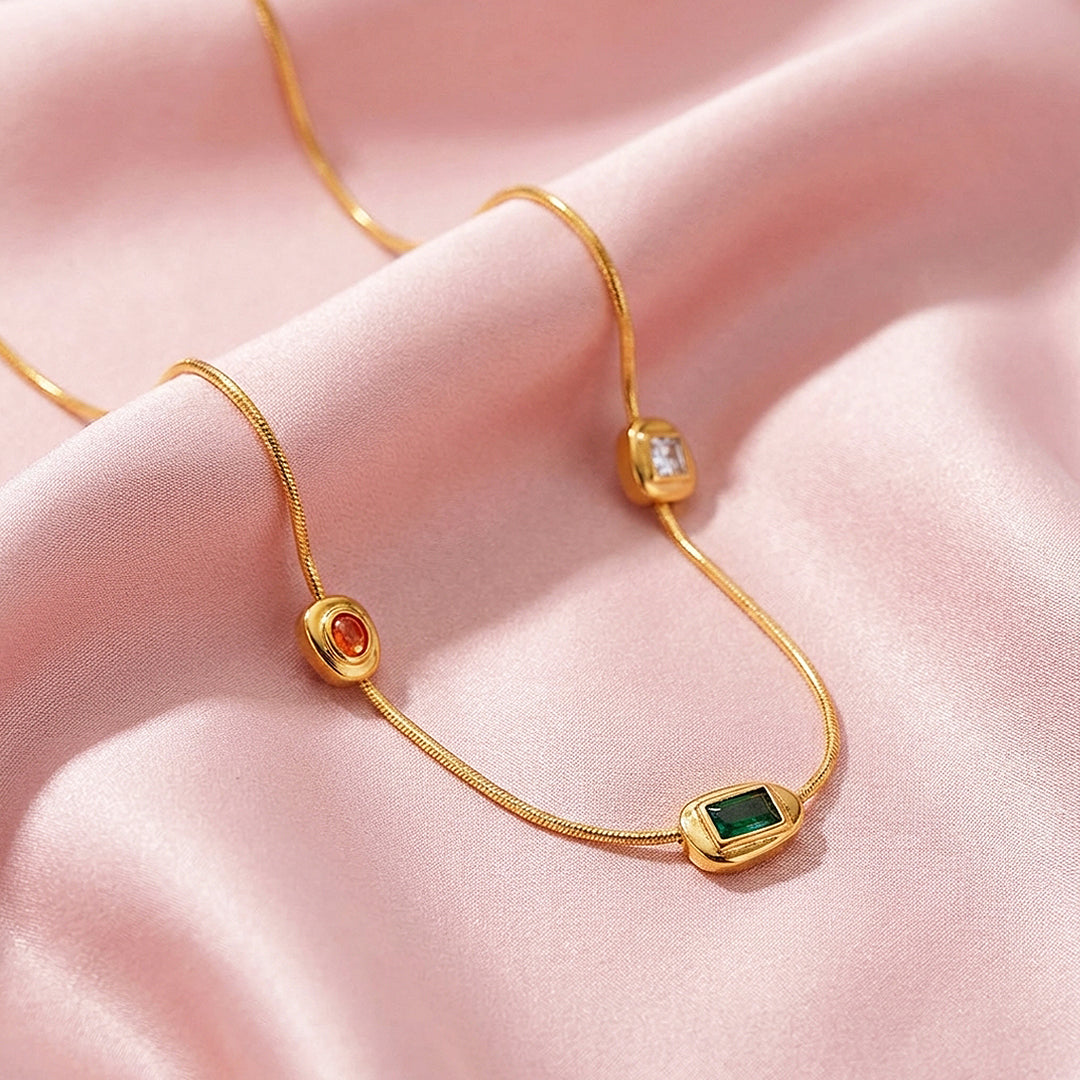 Triple Mixed-Cut Station Necklace | Gold | Luxe4485 - Luxe Necklace | Singapore Jewellery, Wedding Rings &amp; Gifts | Same Day Delivery | Tiara.com.sg