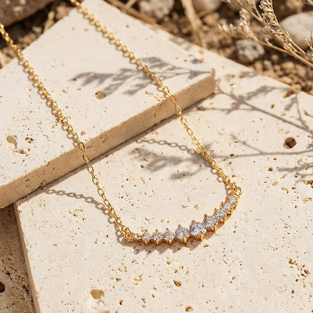 Graduated Curved Bar Pendant Necklace | Gold | Luxe4486