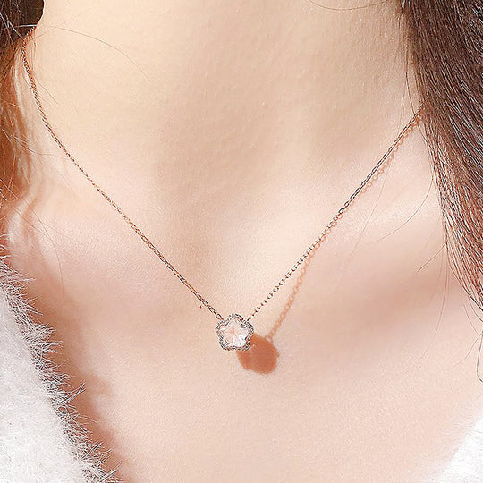Sakura Flower Diamond Simulant Pendant Necklace | Rose Gold | Luxe4493 - Luxe Necklace | Singapore Jewellery, Wedding Rings &amp; Gifts | Same Day Delivery | Tiara.com.sg