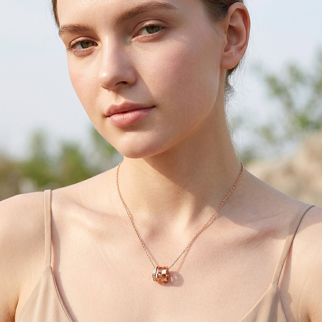 Roman Numeral Cylinder Ring Pendant Necklace | Rose Gold | Luxe4494 - Luxe Necklace | Singapore Jewellery, Wedding Rings &amp; Gifts | Same Day Delivery | Tiara.com.sg