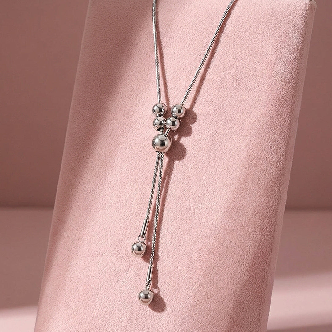 Beaded Y-Shape Slider Pendant Necklace | Silver &amp; Gold | Luxe4495 - Luxe Necklace | Singapore Jewellery, Wedding Rings &amp; Gifts | Same Day Delivery | Tiara.com.sg
