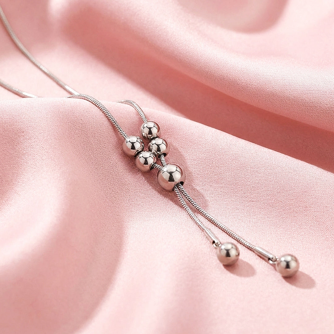 Beaded Y-Shape Slider Pendant Necklace | Silver &amp; Gold | Luxe4495 - Luxe Necklace | Singapore Jewellery, Wedding Rings &amp; Gifts | Same Day Delivery | Tiara.com.sg