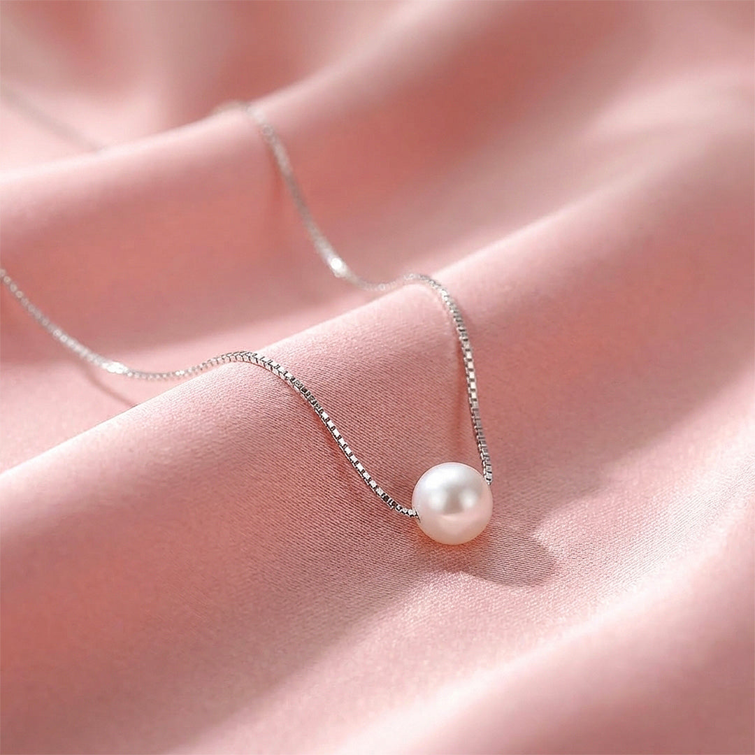 Floating Pearl Pendant Necklace | Silver | Luxe4502 - Luxe Necklace | Singapore Jewellery, Wedding Rings &amp; Gifts | Same Day Delivery | Tiara.com.sg