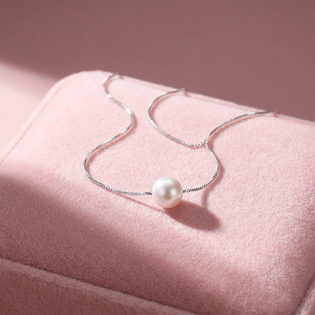 Floating Pearl Pendant Necklace | Silver | Luxe4502 - Luxe Necklace | Singapore Jewellery, Wedding Rings &amp; Gifts | Same Day Delivery | Tiara.com.sg
