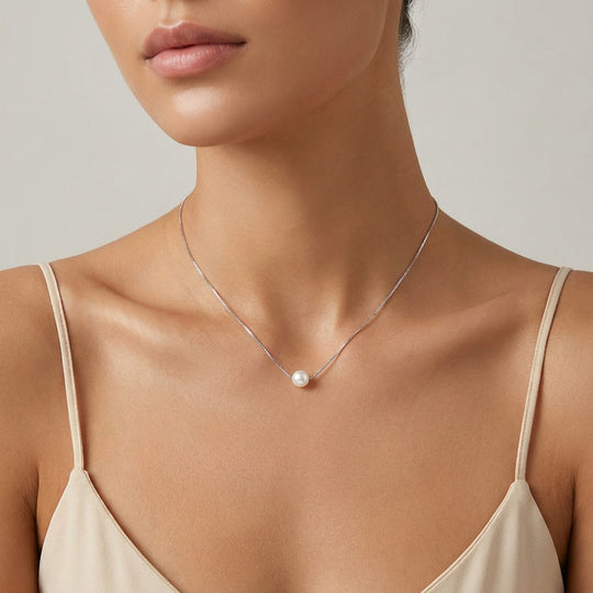 Floating Pearl Pendant Necklace | Silver | Luxe4502 - Luxe Necklace | Singapore Jewellery, Wedding Rings &amp; Gifts | Same Day Delivery | Tiara.com.sg