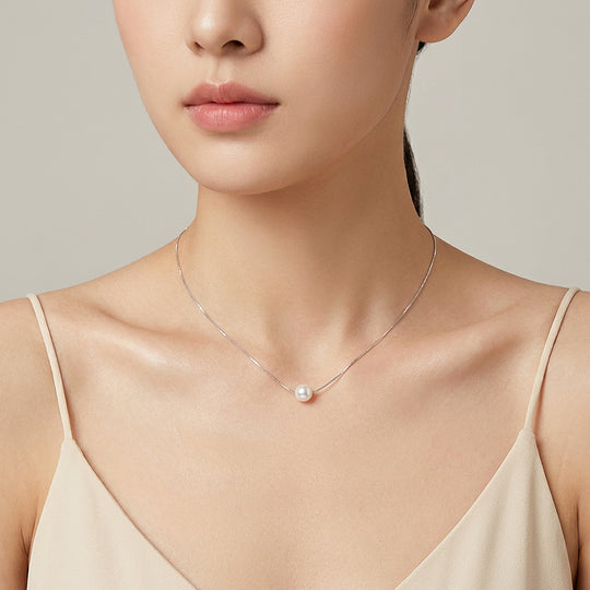 Floating Pearl Pendant Necklace | Silver | Luxe4502 - Luxe Necklace | Singapore Jewellery, Wedding Rings &amp; Gifts | Same Day Delivery | Tiara.com.sg