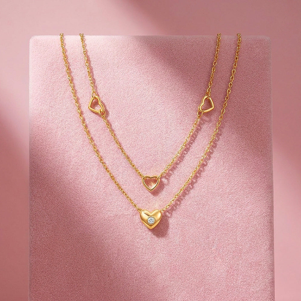 Layered Heart Charm Necklace | Luxe4506