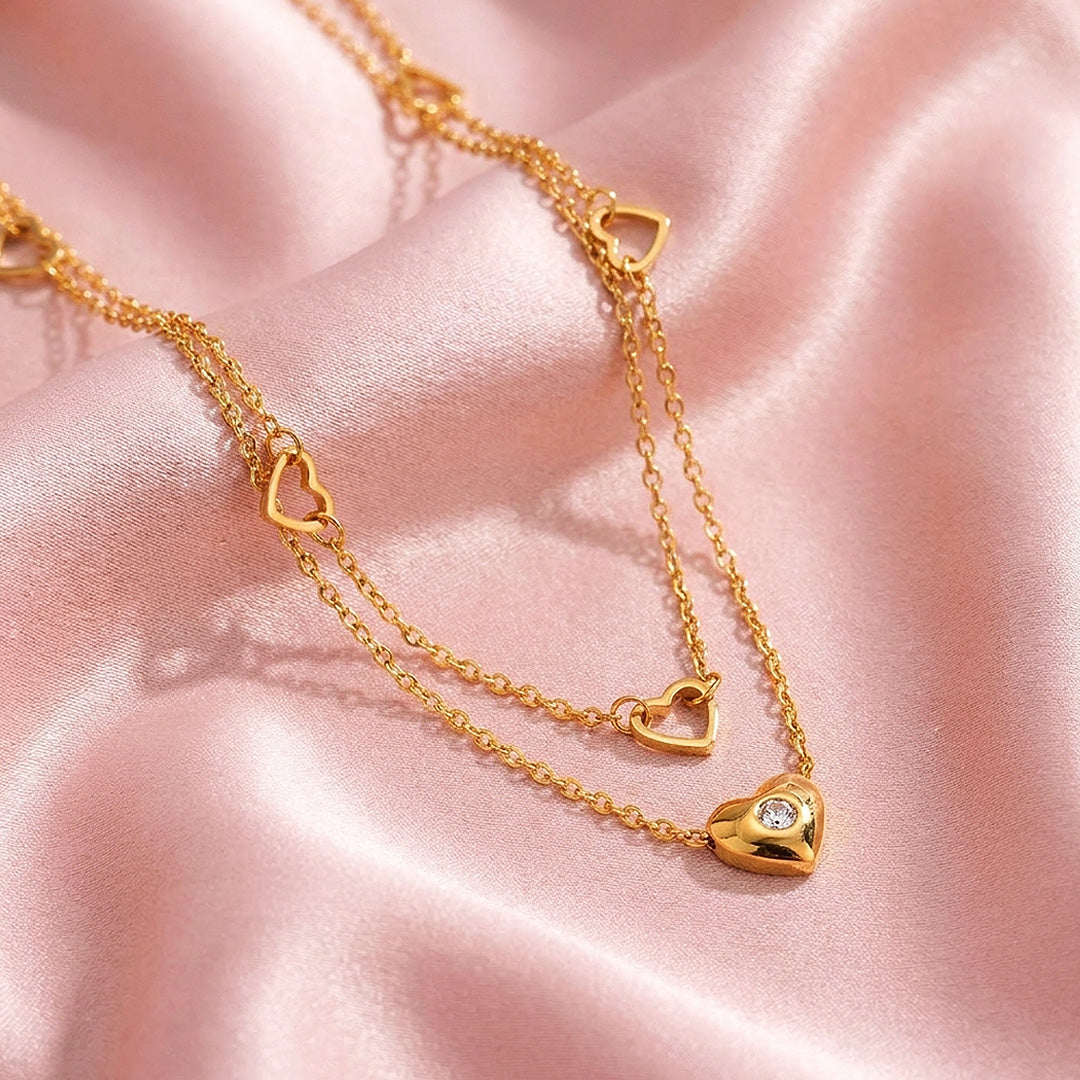 Layered Heart Charm Necklace | Luxe4506