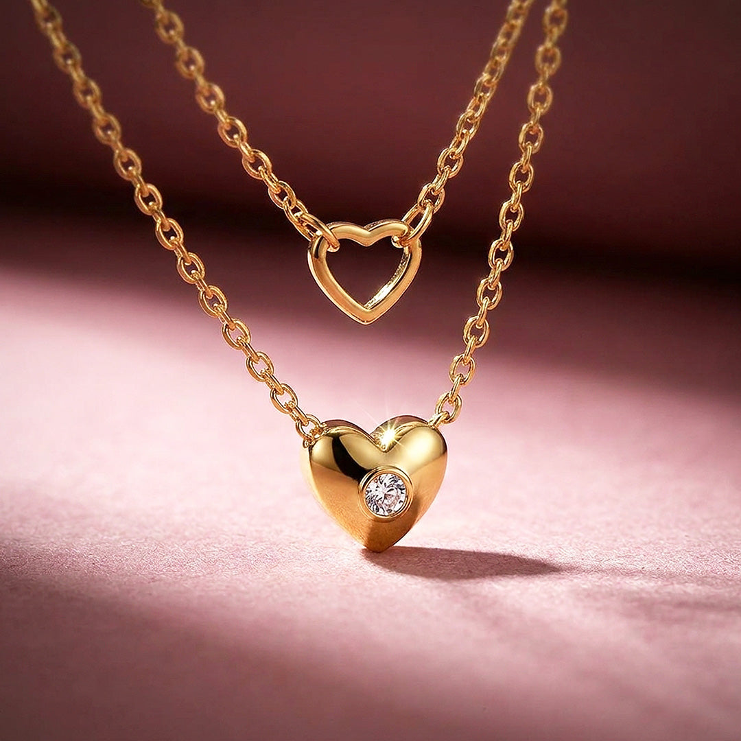 Layered Heart Charm Necklace | Luxe4506