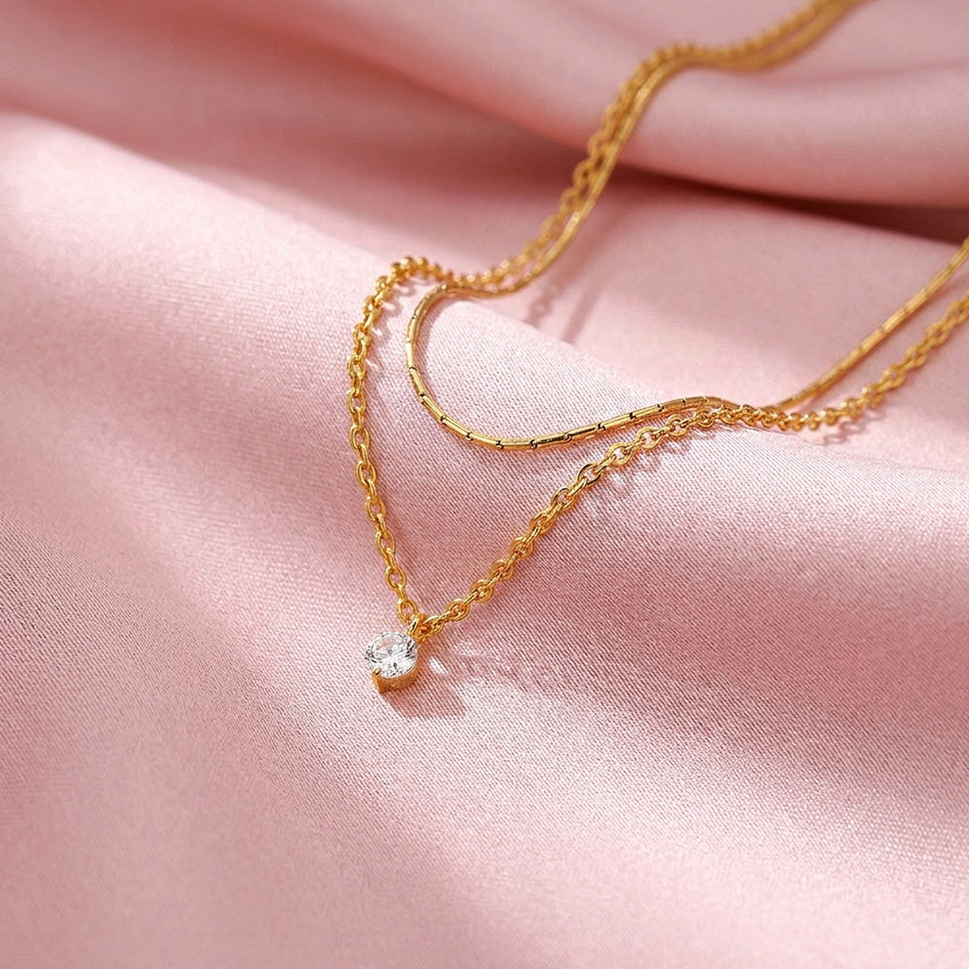 Layered Solitaire Pendant Necklace | Luxe4507
