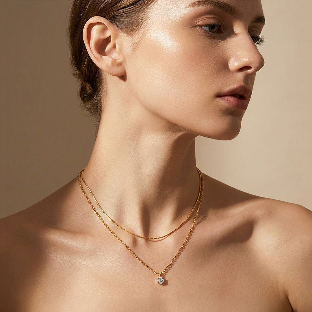 Layered Solitaire Pendant Necklace | Luxe4507