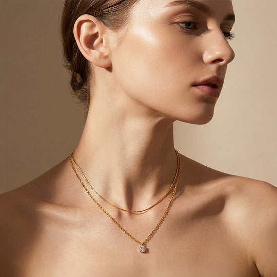 Layered Solitaire Pendant Necklace | Luxe4507