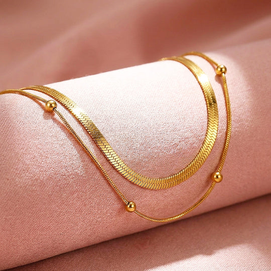 Layered Herringbone &amp; Satellite Necklace | Luxe4509