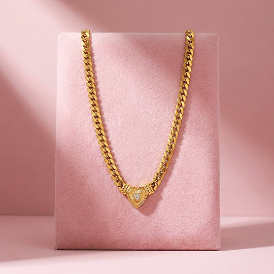 Heart Pendant Cuban Chain Necklace | Luxe4510