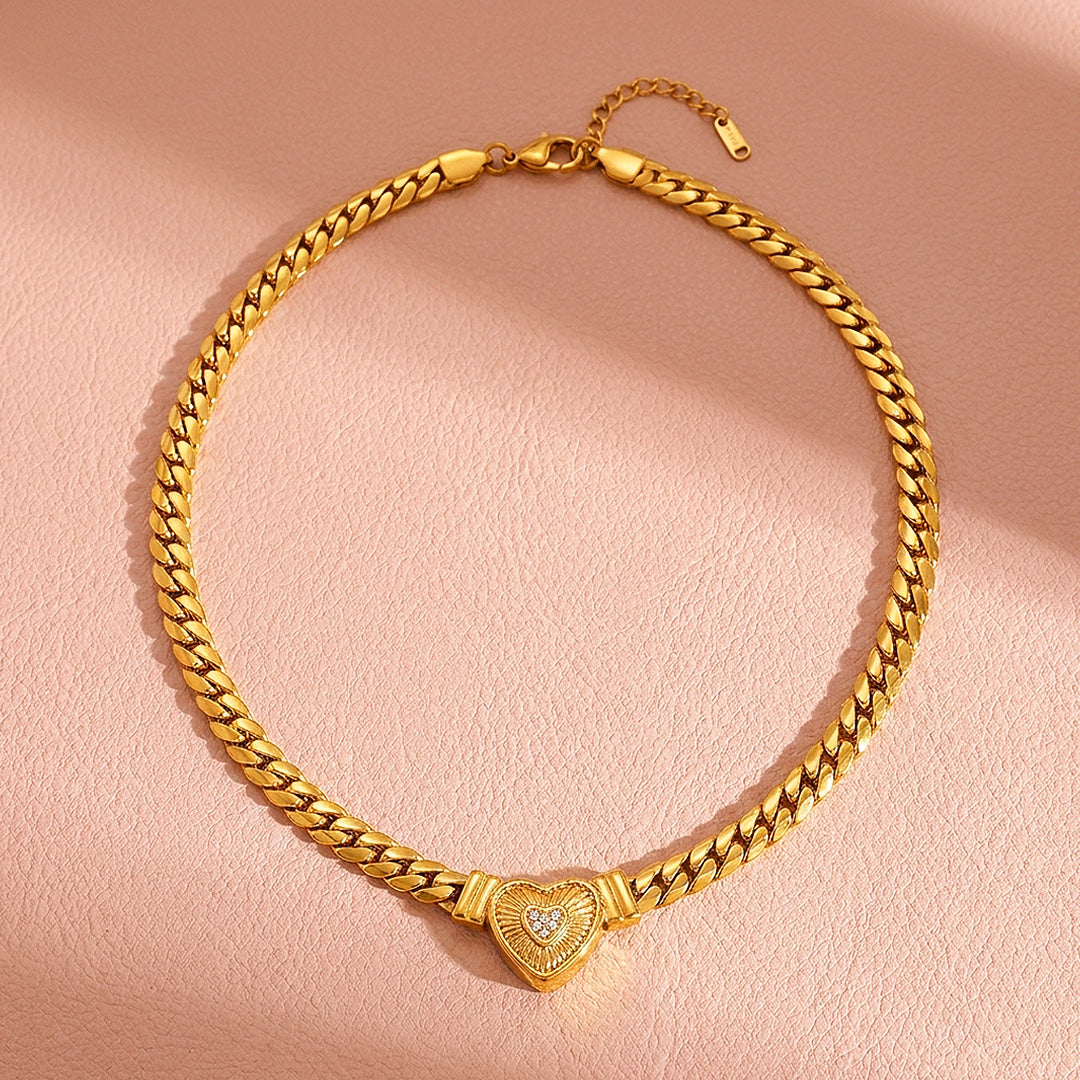 Heart Pendant Cuban Chain Necklace | Luxe4510