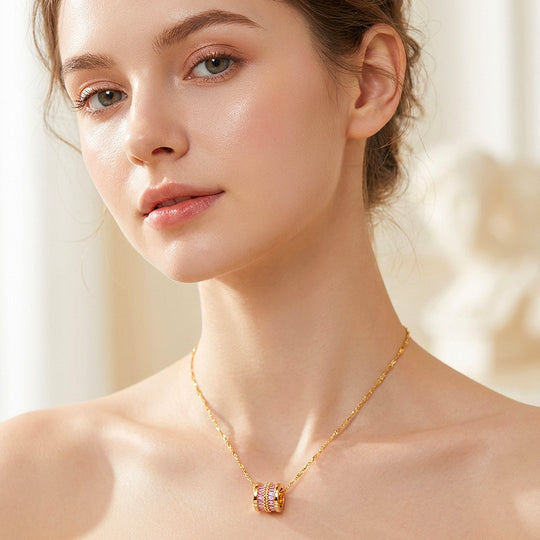 Pink Baguette Barrel Pendant Necklace | Luxe4511