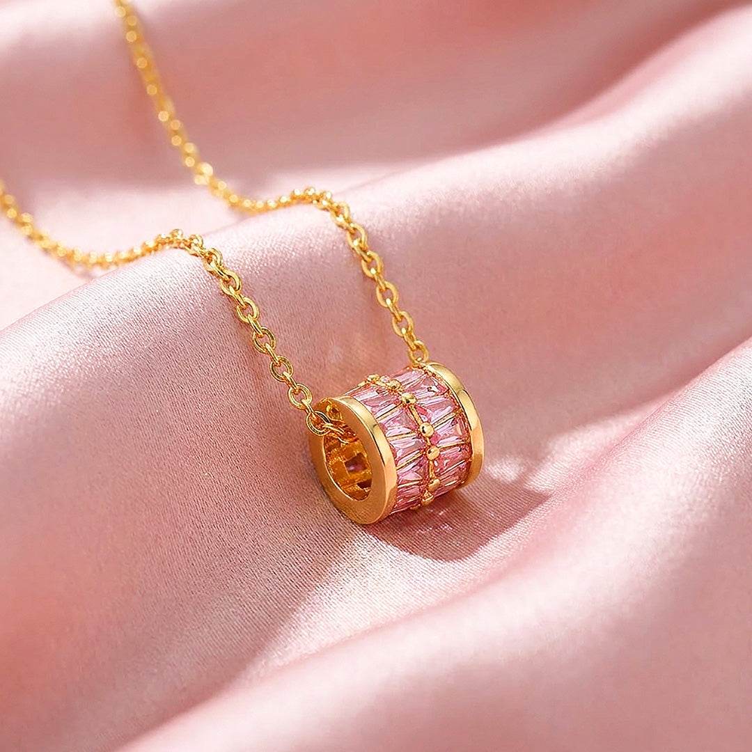 Pink Baguette Barrel Pendant Necklace | Luxe4511