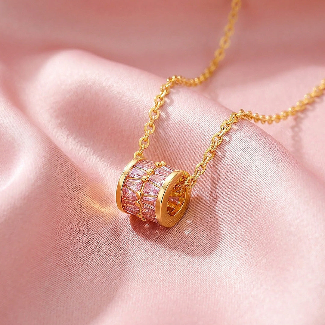 Pink Baguette Barrel Pendant Necklace | Luxe4511