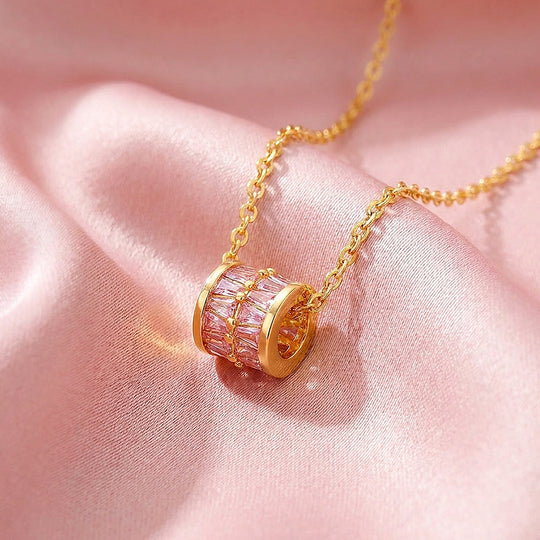 Pink Baguette Barrel Pendant Necklace | Luxe4511